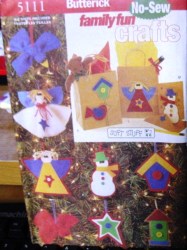5111 KID NO SEW FELT ANGEL,SNOMAN, BIRDHOUSE ORNAMENTS PATTERN